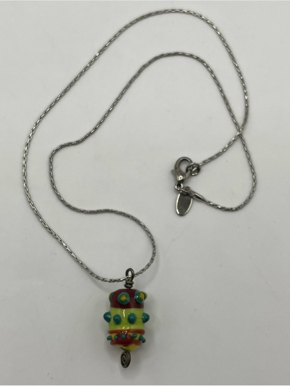 Colorful Lampwork Glass Beaded Pendant Necklace Silver Tone